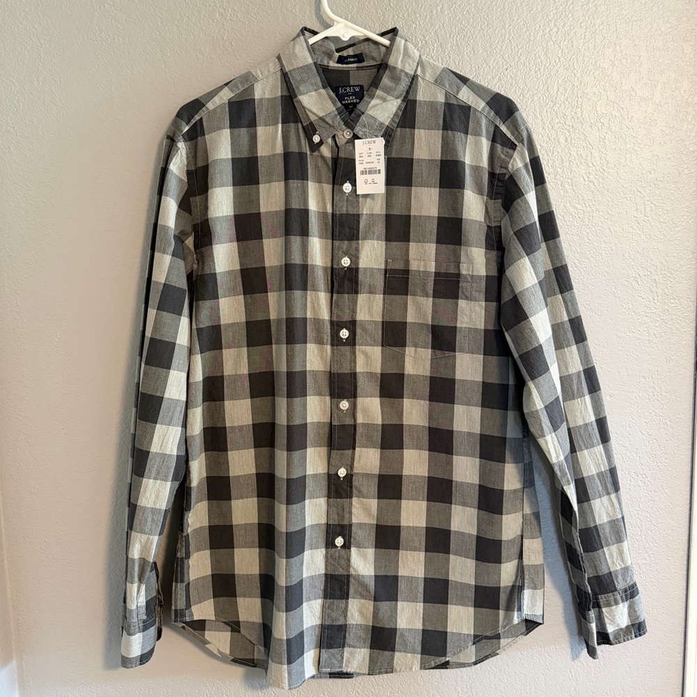 J. Crew Men's Classic Fit Flex Washed Black Gray Preppy Button Down Shirt in M